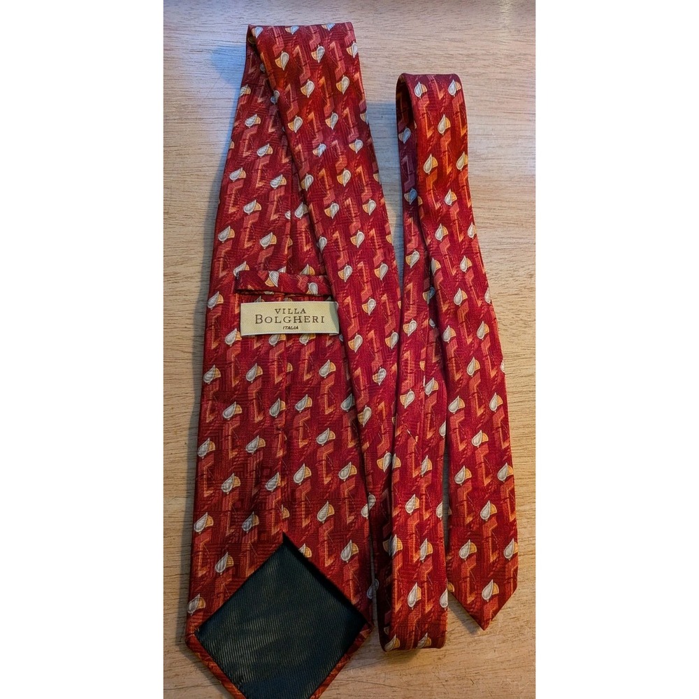 Ermenegildo Zegna Men's Red, Silver & Beige Geometric Silk Neck Tie